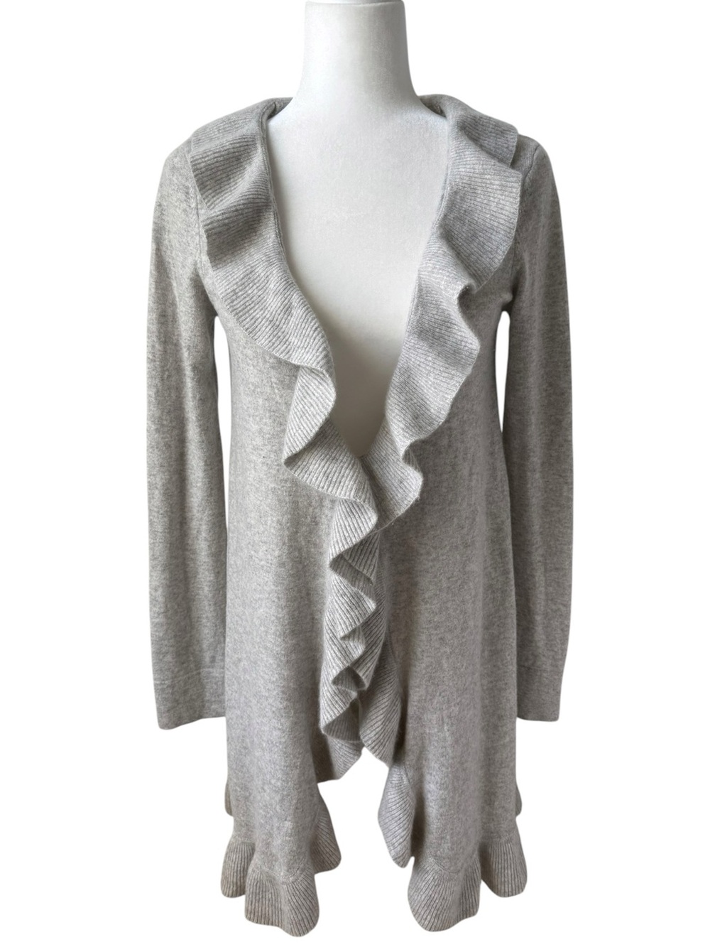 Lilly Pulitzer 100% Cashmere Long Ruffle Cardigan Gray Size Small NWOT